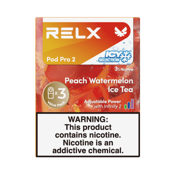 Package V240717 Rendering Front RELX Pod Pro 2 3 Pods Peach Watermelon Ice Tea 3 STDX M 6941974932420 fid1721631035630w82n
